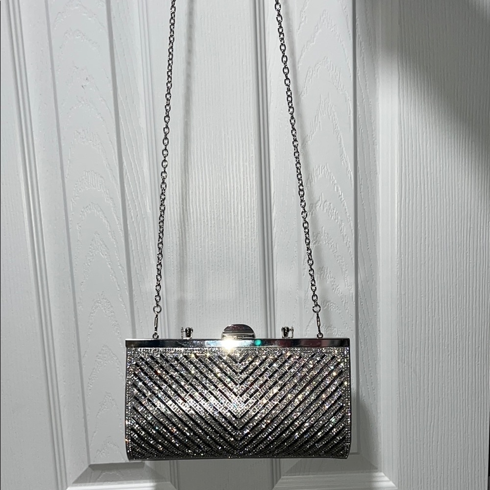 Silver Chevron Clutch Bag